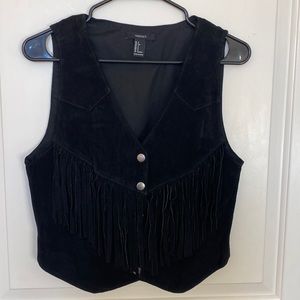 Black Leather Vest With Fringe. Size S.